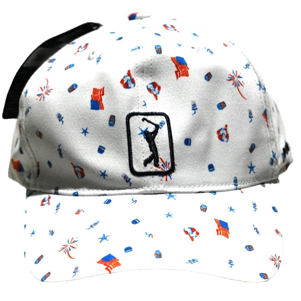 PGA Tour Pro Series Golf Hat Cap Mesh Hook and Loop 4th of July USA Print